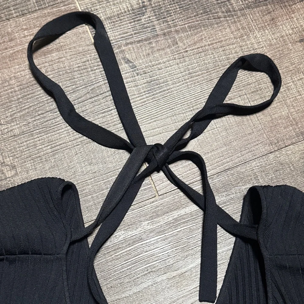 CHANEL Black Pleated Dress 👗 with Logo Button V neck - Picture 11 of 14